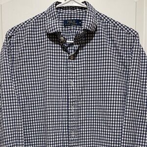 Ralph Lauren Polo Men's Medium Navy & White Gingham Plaid Checkered Preppy Shirt